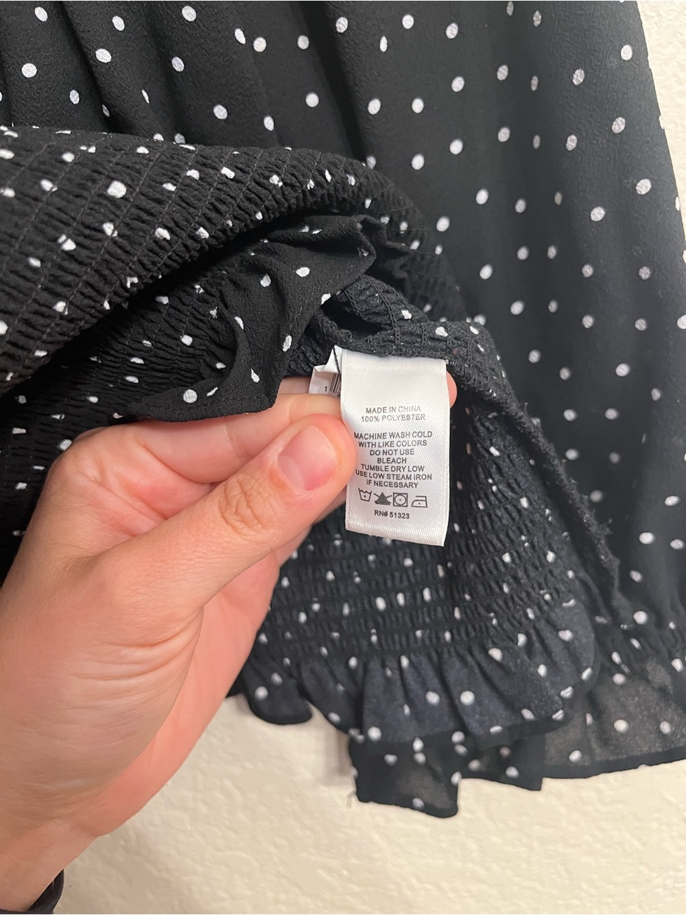 1. State Black and White Polka Dot Off-Shoulder Smocked Blouse - Picture 4 of 6